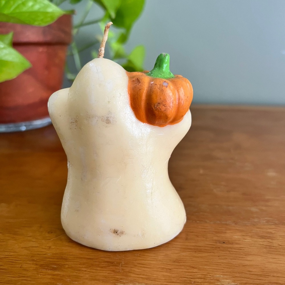 Vintage Halloween Ghost Black Cat Pumpkin Candle 4 Inch Retro Decor - Picture 3 of 6